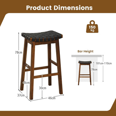 GiantexUK Saddle Stools Set of 2/4, PU Leather Woven Kitchen Counter Height Stools with Curved Seat (46x37x78cm)