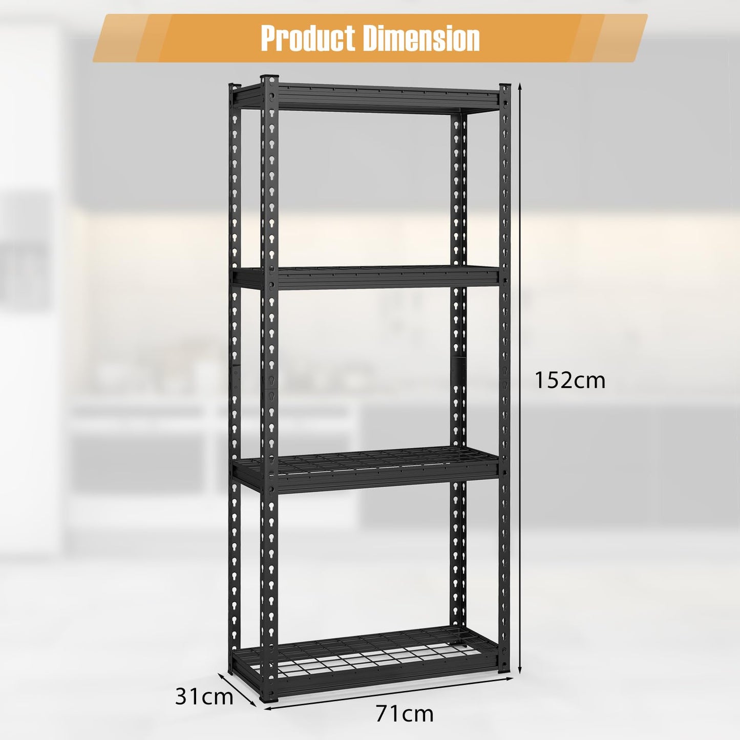 GiantexUK 4 Tier Garage Shelving Unit, Heavy Duty Adjustable Metal Shelves with Anti-tipping Device