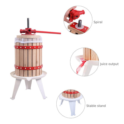 GiantexUK 6L Fruit Press, Wooden Apple Berry Wine Crusher with Straining Bag