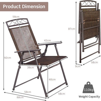 GiantexUK Folding Patio Chairs Set of 4, Metal Frame Garden Chairs with Backrest, Armrests & Footrest