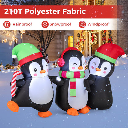 Inflatable Christmas Snowman and Penguins, Blow up Xmas Decoration with LED Lights (3 Penguins)