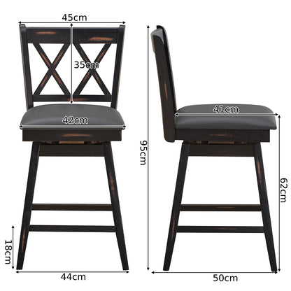 GiantexUK Bar Stools Set of 2, Upholstered 360° Swivel Barstools with Slatted Back & Footrest