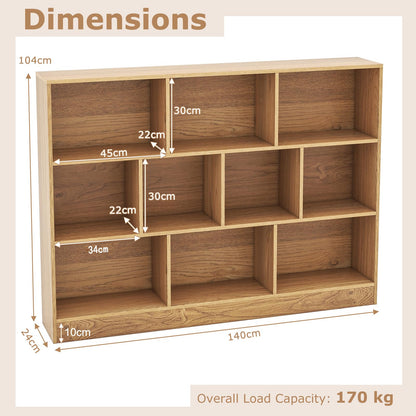 Wooden Cube Bookcase, 3 Tier Open Storage Shelving Unit with 10 Compartments, 140 x 24 x 104cm