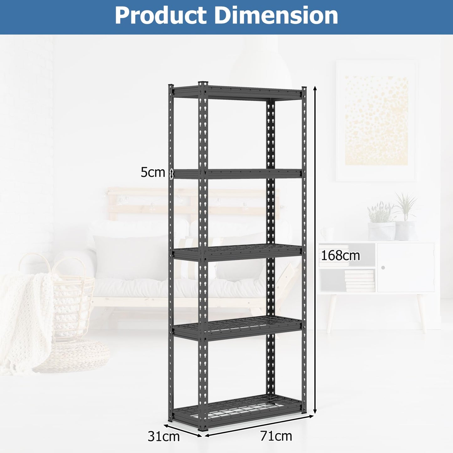 GiantexUK 5 Tier Garage Shelving Unit, Heavy Duty Adjustable Metal Shelves with Anti-tipping Device