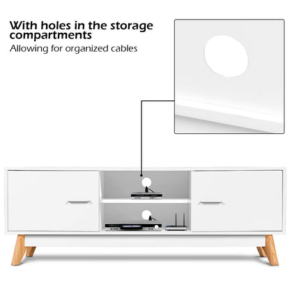 TV Stand for TVs up to 60 Inches, Wooden TV Cabinet Media Entertainment Center with Double Door and 2 Storage Shelves