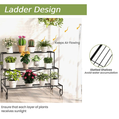 GiantexUK 3-Tier Metal Plant Stand, Ladder Shelf Flower Pot Holder (95 x 63 x 72cm)