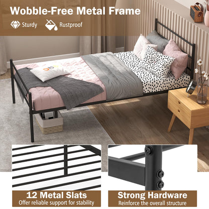 3FT Single Bed Frame, Metal Platform Bed with Headboard & Footboard and Underbed Storage