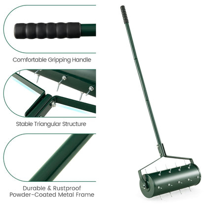 GiantexUK Outdoor Lawn Aerator, Heavy Duty 43/53cm Manual Grass Roller with Sand Filled Drum & 130cm Detachable Handle