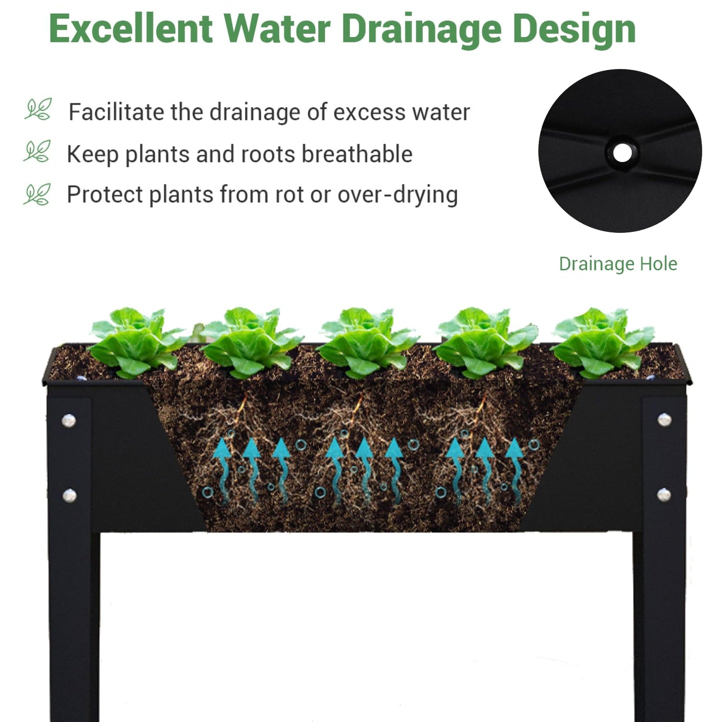 GiantexUK Raised Garden Bed, Metal Elevated Planter Box with Drainage Hole & Rolled Edges