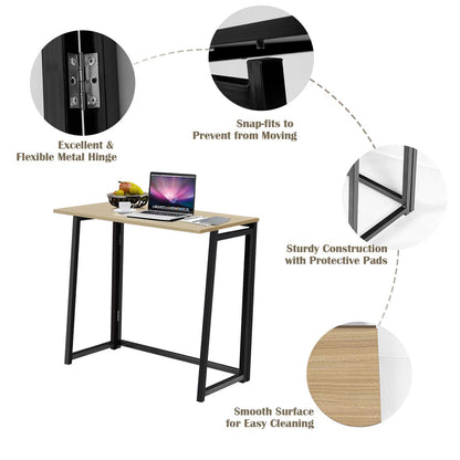 Folding Computer Desk, No-Assembly Simple PC Laptop Table Writing Workstation, 80 x 45 x 74cm