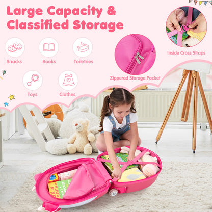 Kids Luggage, 16'' Children Cabin Suitcase with Light-up Wheels and Telescopic Handle (Pink Horse)