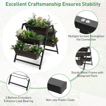 GiantexUK Raised Garden Bed, 3 Tier Vertical Ladder Planter with 5 Removable Trays and Drain Holes