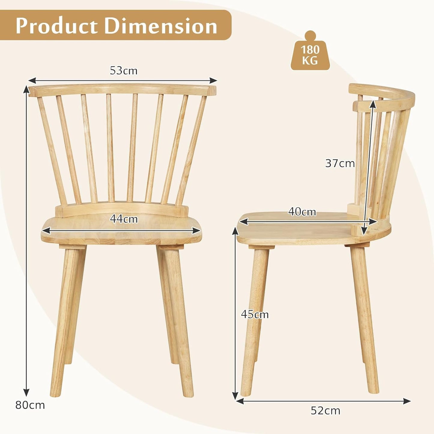 GiantexUK Dining Chairs Set of 2, Windsor Style Chairs with High Spindle Backrest