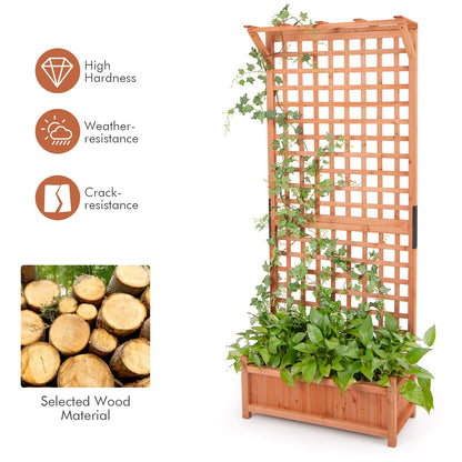 GiantexUK Garden Planter with Trellis, Wooden Raised Bed Climbing Support with Drainage Holes  (with Hanging Roof, Orange, 75x33x183cm)