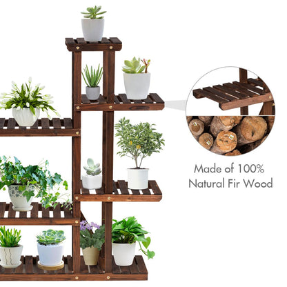 6 Tiers Wood Plant Stand, Multi Tier Flower Pot Holder with Wheels, Potted Plants Display Ladder, 125 x 25 x 114cm