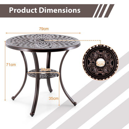 GiantexUK 79cm Round Garden Table, Cast Aluminum Patio Bistro Table with Umbrella Hole & Adjustable Foot Pads(4 Legs, 79 x 71cm)