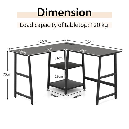 L-Shaped Computer Desk, Wooden Study Table Corner Desk with Charging Station