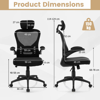 Mesh Office Chair, Ergonomic High Back Swivel Computer Desk Chair with Adjustable Headrest, Black