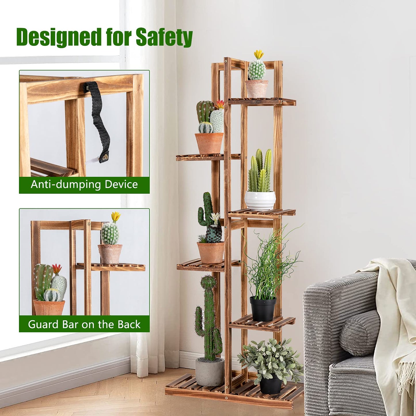 6-Tier Plant Stand, 7 Potted Flower Rack High Low Display Shelf for Garden Balcony Patio Living Room(6 Tiers, without Fence)