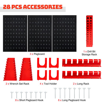 GiantexUK 28Pcs Pegboard Organizer Kit, Wall-Mounted Garage Tool Storage with Tool Holders