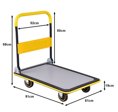 GiantexUK Folding Hand Sack Truck, 300KG Capacity Heavy Duty Platform Trolley with Wheels & Handle (91x61x89cm, 300KG, Yellow+Black)