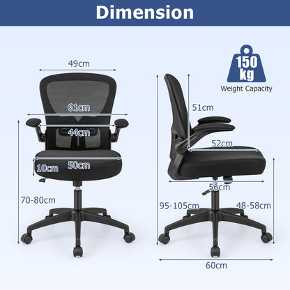 Ergonomic Office Chair, Adjustable Swivel Mesh Task Chair with Flip-Up Armrests, Adjustable Lumbar Support & 90°-120° Rocking Backrest