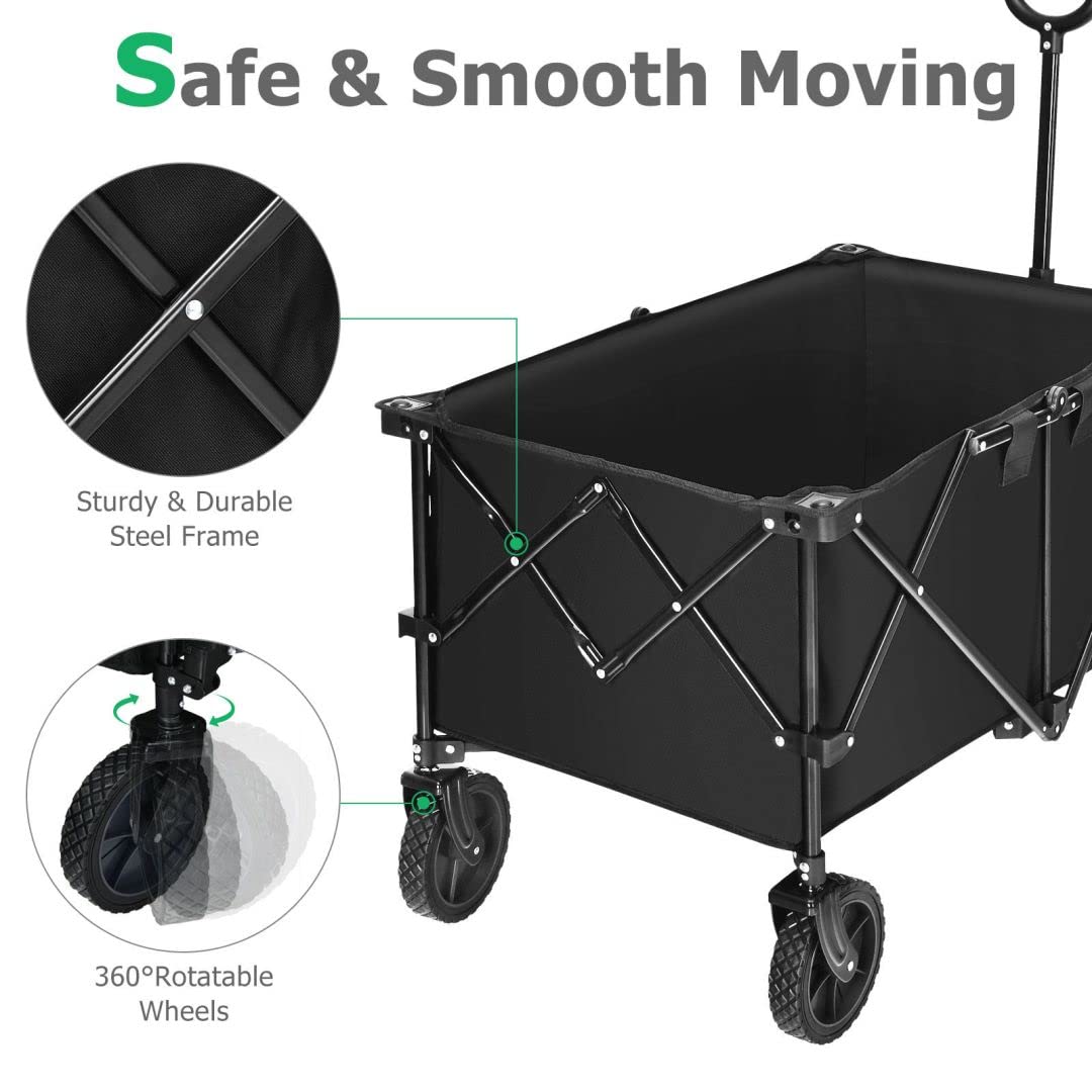 GiantexUK Foldable Wagon Cart, Outdoor Garden Trailer with Adjustable Handle