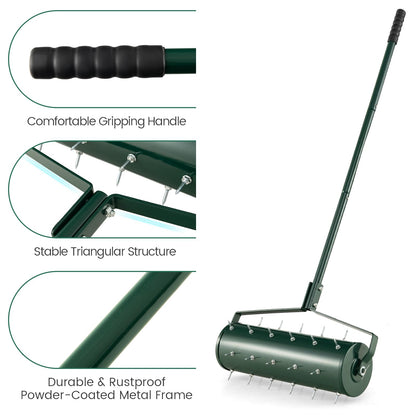 GiantexUK Outdoor Lawn Aerator, Heavy Duty 43/53cm Manual Grass Roller with Sand Filled Drum & 130cm Detachable Handle