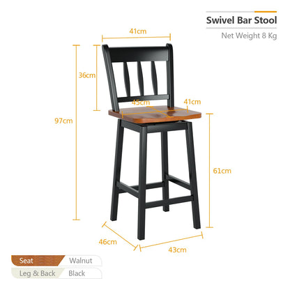 GiantexUK Bar Stools Set of 2, Rubber Wood Swivel Barstools with Back & Footrest