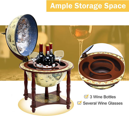 GiantexUK Tabletop Globe Shaped Wine Stand, Mini Wooden Wine Beverage Bottle Holder