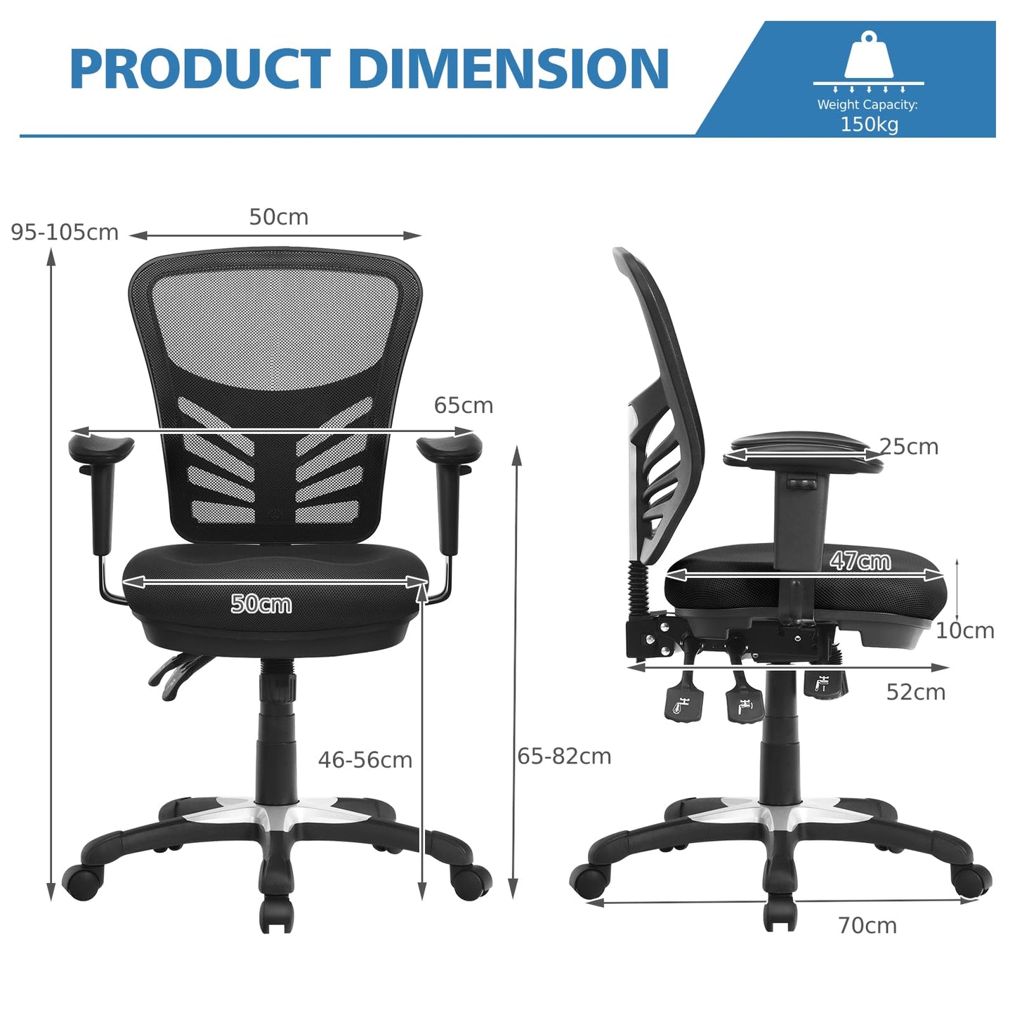 Mesh Office Chair, Height Adjustable Swivel Computer Desk Chair, Ergonomic Mid-Back