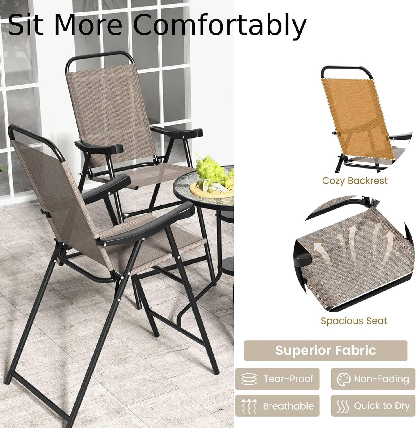 GiantexUK 2-Piece Patio Bar Chair Set with Metal Frame and Footrest