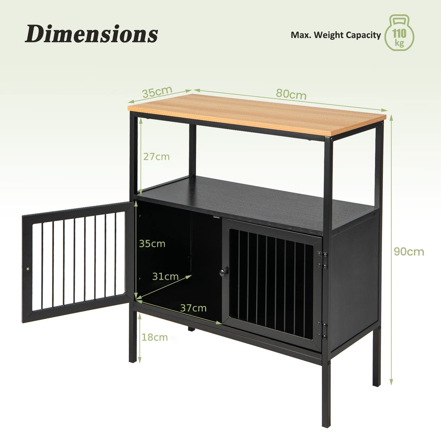 GiantexUK Storage Cabinet, Metal Frame Kitchen Sideboard with Open Shelf & 2 Doors, Freestanding Accent Cupboard Buffet Console Table