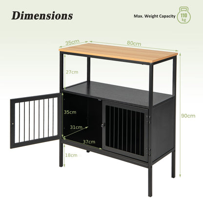 GiantexUK Storage Cabinet, Metal Frame Kitchen Sideboard with Open Shelf & 2 Doors, Freestanding Accent Cupboard Buffet Console Table