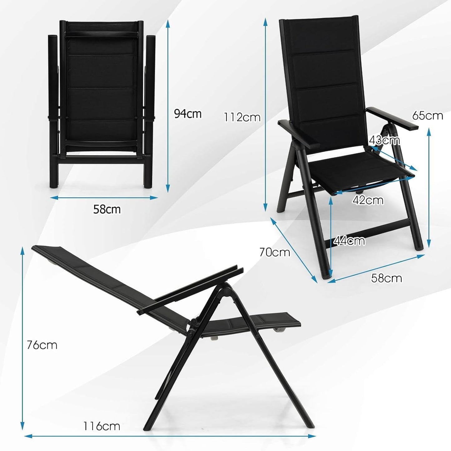 GiantexUK Patio Folding Chair Set of 1/2, Outdoor Dining Chairs with Soft Padded Seat (With Sponge Padded)