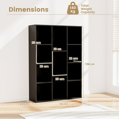 11-Cube Bookcase, Wooden Book Storage Organizer Display Cabinet with Anti-tipping Kits