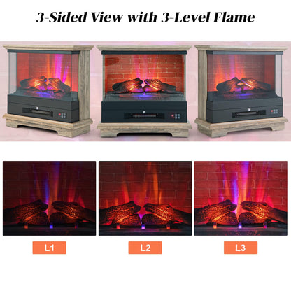 GiantexUK 27”/68cm Electric Fireplace, 3-Sided Fire Heater with 3-Level Flame Effect, Adjustable Temperature, Timer & Overheat Protection