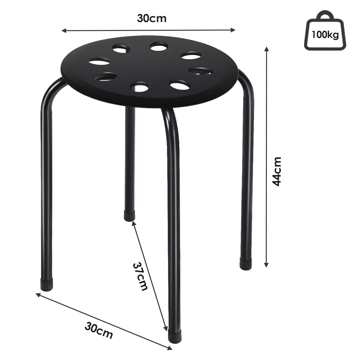 GiantexUK 6PCS Stacking Stools, Set of 6 Plastic Round Bar Stools with Metal Frame & Anti-Slip Foot Mats