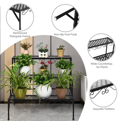 GiantexUK 3-Tier Metal Plant Stand, Ladder Shelf Flower Pot Holder (70 x 60 x 60cm)