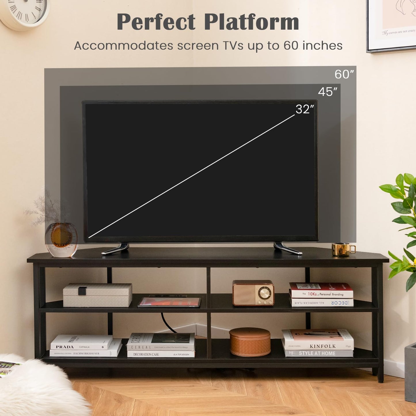 TV Stand with Charging Station for TVs up to 60 Inches, 140cm TV Unit Console Table for Living Room Bedroom