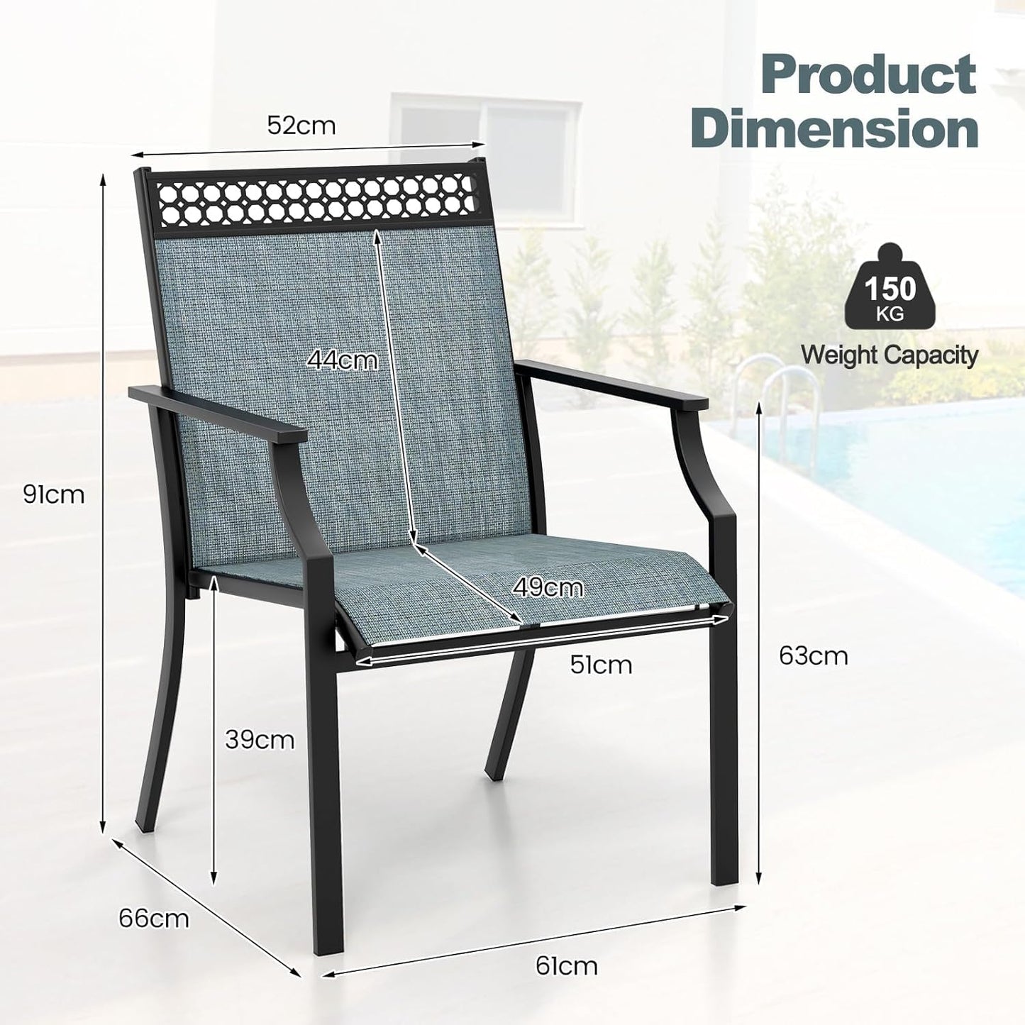 GiantexUK 2 PCS Patio Dining Chairs, Large Outdoor Chairs with Breathable Seat (61 x 66 x 91cm)