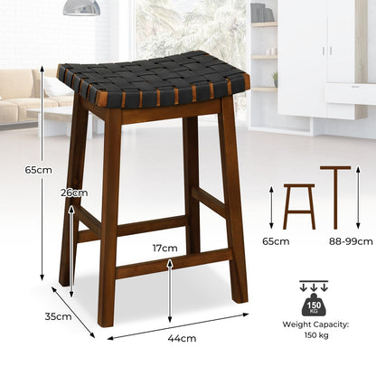 GiantexUK Saddle Stools Set of 2/4, PU Leather Woven Kitchen Counter Height Stools with Curved Seat & Rubber Wood Footrests (44 x 35 x 65cm)