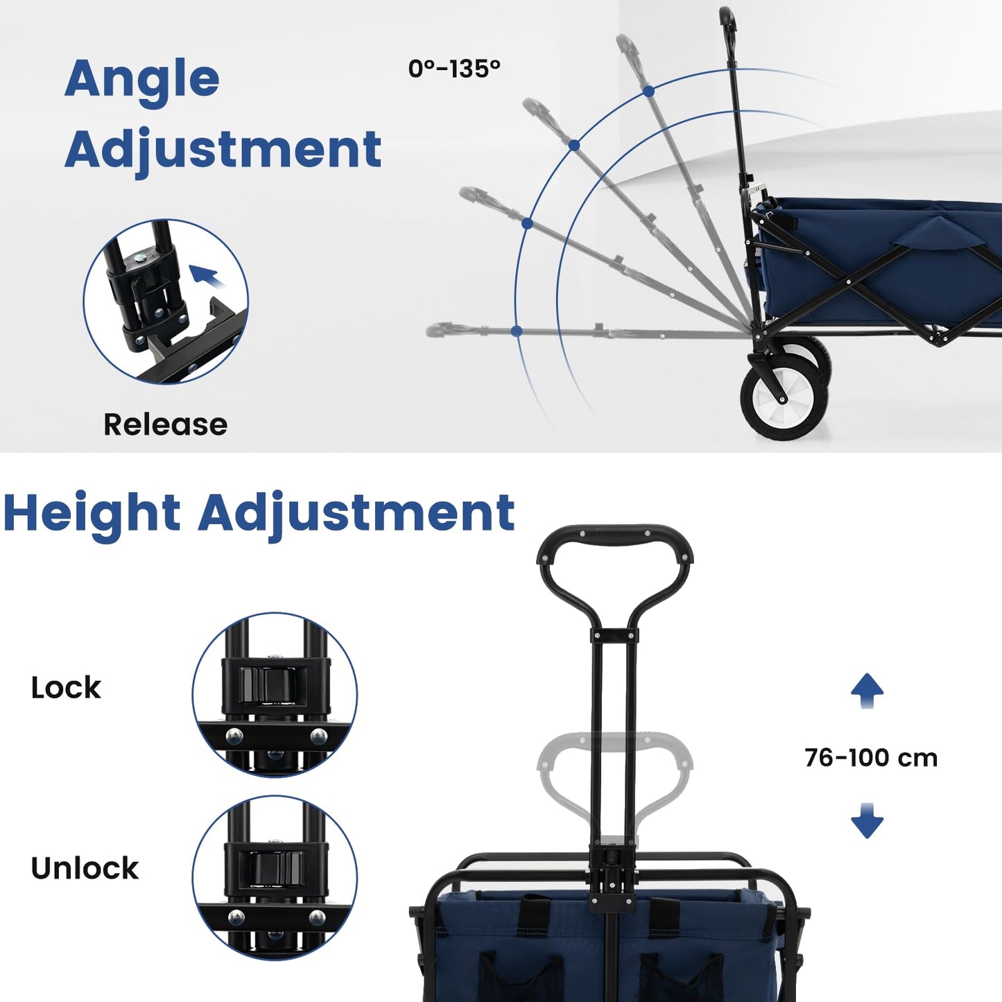 GiantexUK Folding Trolley Cart, Garden Wagon Trailer with Adjustable Handle