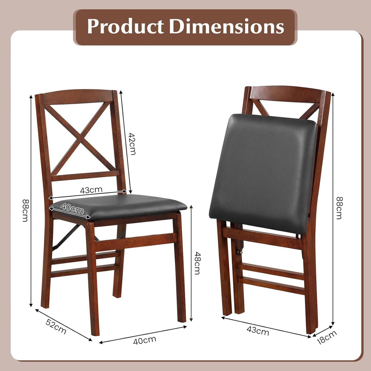 GiantexUK Folding Dining Chairs Set of 2/4, PVC Leather Upholstered Kitchen Chairs with Backrest & Non-Slip Foot Pads