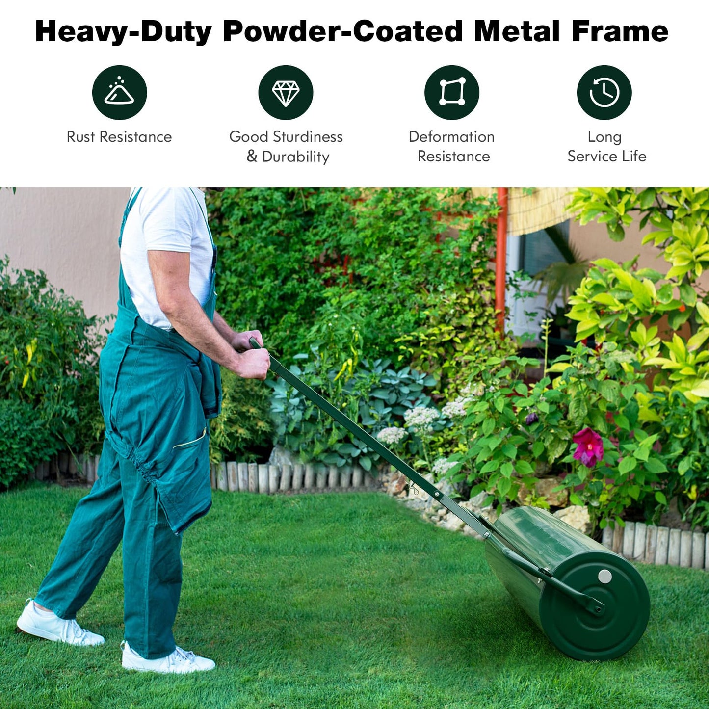 GiantexUK 63L Garden Lawn Roller, Water/Sand Filled Lawn leveller with Scraper Drum & Removable Drain Plug (T-Handle)