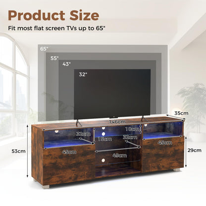 LED TV Stand for 65 Inch TVs, Wooden TV Cabinet Media Entertainment Center with RGB LED Lights