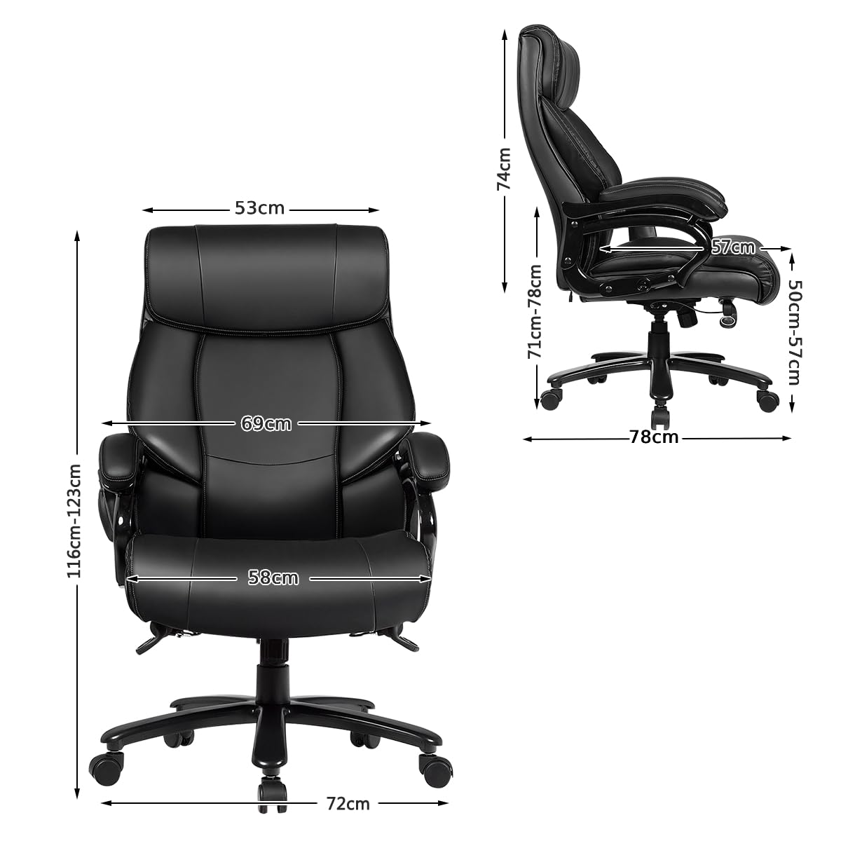 400LBS Big & Tall Executive Office Chair, Height Adjustable PU Leather Computer Desk Chair with Rocking Backrest