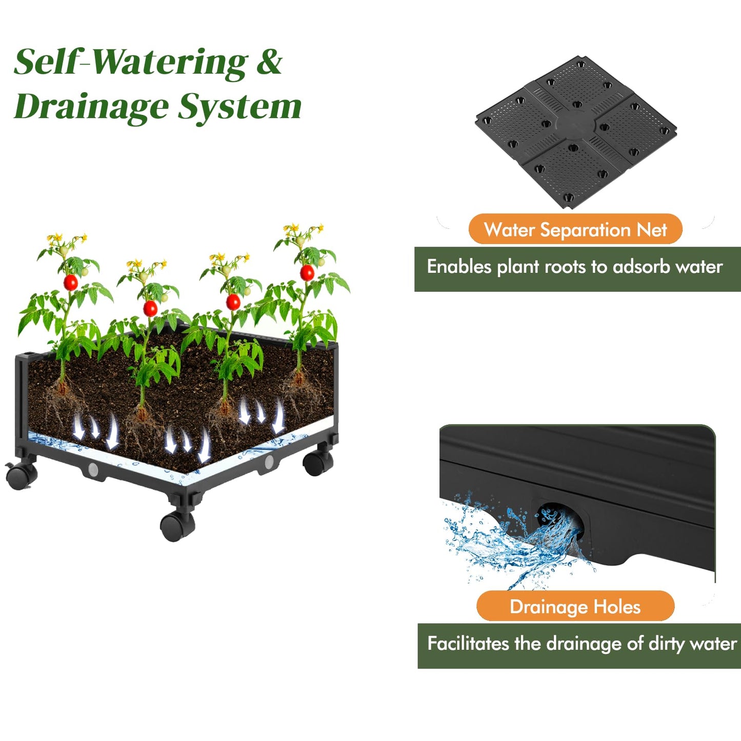 GiantexUK Raised Garden Bed with Obelisk Trellis, Rolling Garden Planter Pox with Wheels, Water Separation Net & Drainage Holes