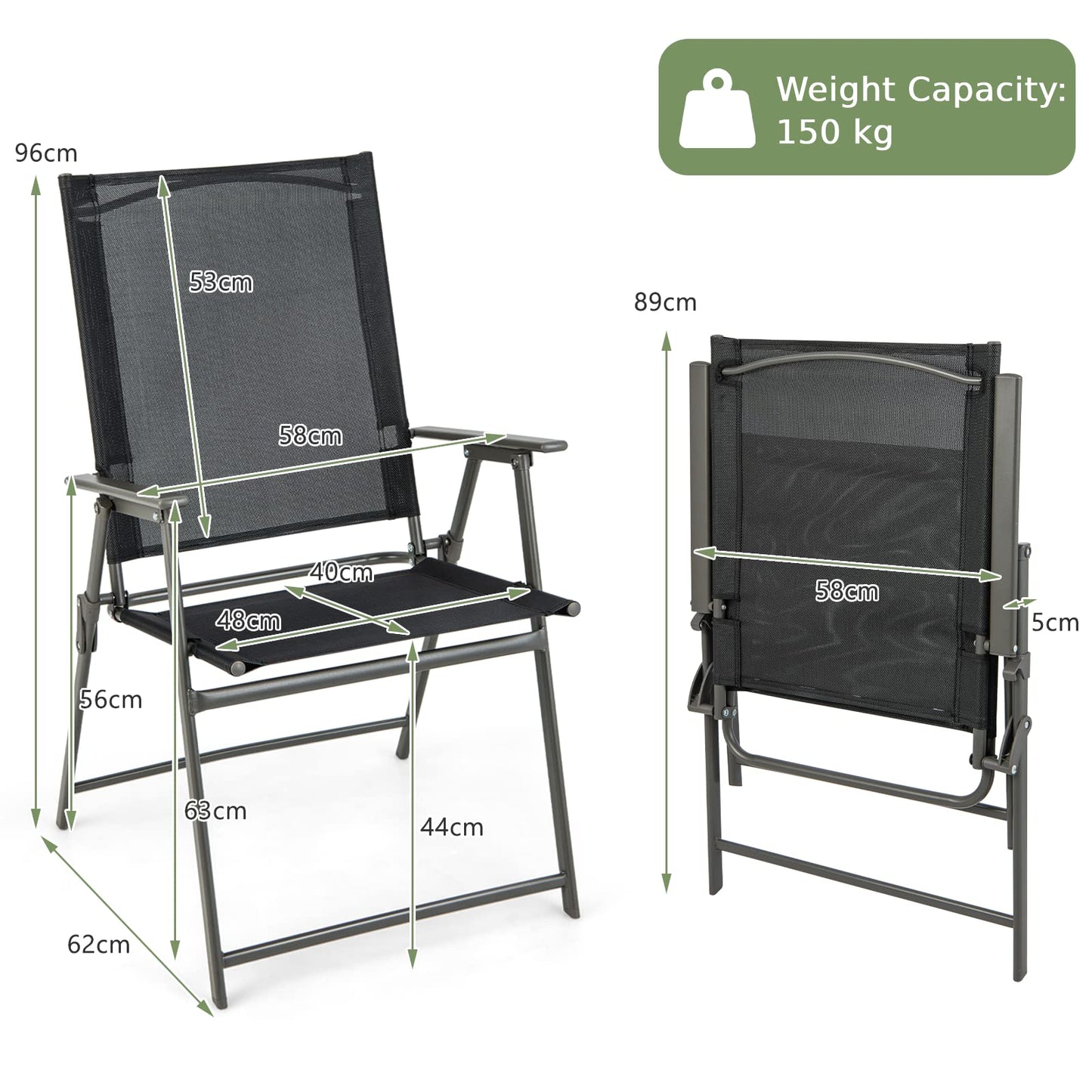 GiantexUK Patio Folding Chairs Set of 2/4, Metal Frame High Back Bistro Dining Chair with Armrest