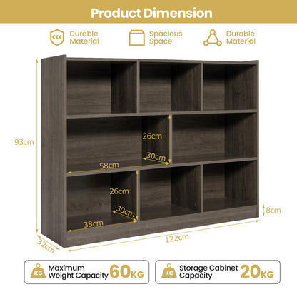 Wooden Cube Bookcase, 3 Tier Open Storage Shelving Unit with 8 Compartments